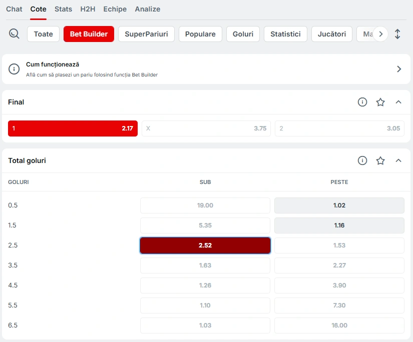 Cum plasezi un pariu cu Bet Builder